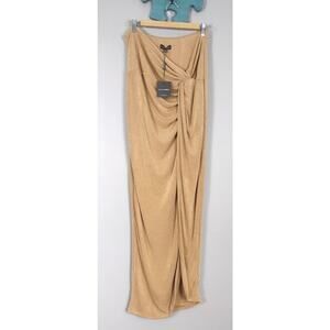 JLUXLABEL Womens Gold Long Slit Maxi Spandex Stretch Skirt XXL NWT